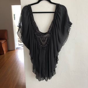 Free People Flowy Boho Crochet Detail Top